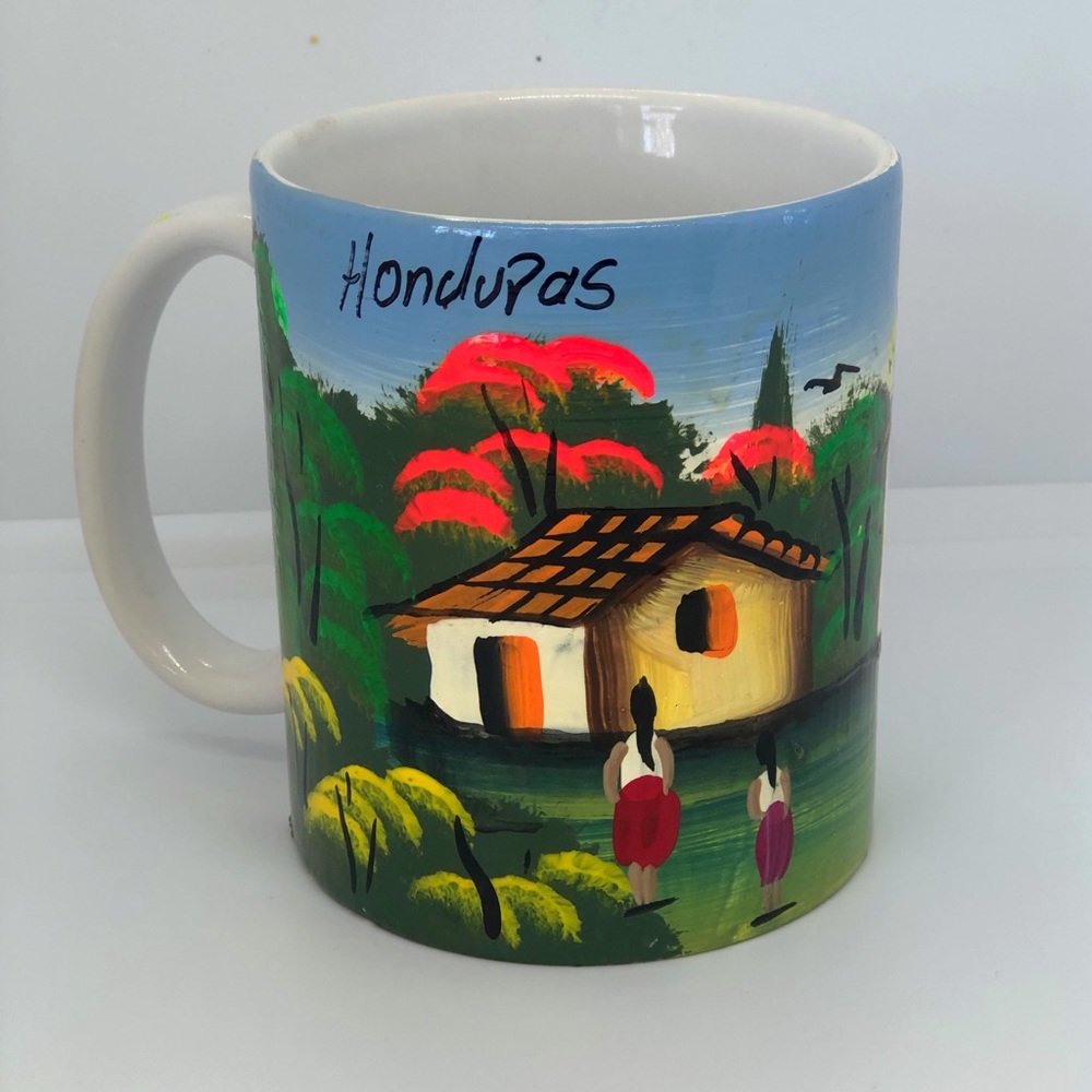 Honduras Hand Painted Village Ceramic Coffee Mug.